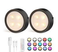 Onumii Lampe LED Rechargeable Cuisine Sans Fil Lumiere Sous Meuble Placard Eclairage Spot Led avec Telecommande USB Pile Armoire Light 12 Color Dimmable éclairage Spécial Lumière (2pcs Noir)