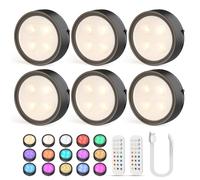 Onumii Lampe LED Rechargeable Cuisine Sans Fil Lumiere Sous Meuble Placard Eclairage Spot Led avec Telecommande USB Pile Armoire Light 12 Color Dimmable éclairage Spécial Lumière (6pcs Noir)