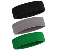 ONUPGO Bandeau Anti-Transpiration pour Hommes et Femmes - Ensemble de 3 Bandes de Sport en Coton Éponge Absorbant la Transpiration (Noir/Gris/Vert)