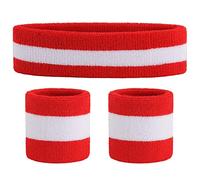 Onupgo Ensemble bandeau et serre-poignets de sport - en coton, A3 Red/White/Red