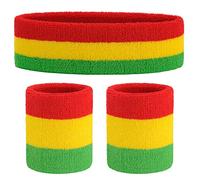 Onupgo Ensemble bandeau et serre-poignets de sport - en coton, B1 Red/Yellow/Green