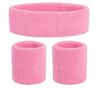 ONUPGO Ensemble de bandeaux absorbants pour enfants - Bandeau athlétique en coton pour le sport (1 bandeau + 2 bracelets) (rose clair)