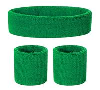 Onupgo Ensemble de bandeaux et bracelets de sport pour enfants - Bandeau de sueur en coton athlétique pour le sport (1 bandeau + 2 bracelets) (Vert)
