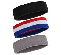 ONUPGO Lot de 3 bandeaux de sport Évacuation de l'humidité Coton éponge Absorbant la transpiration (noir, gris, bleu, blanc, rouge)