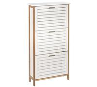ONVAYA® Armoire à chaussures en bambou blanc - Peu encombrant avec 3 rabats - Meuble à chaussures étroit pour 9 paires