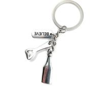 Onwomania Believe Drink Alcool Wine Bottle Porte-clés métal porte-bonheur en boîte cadeau alu, idéal pour offrir en cadeau
