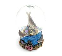 Onwomania Boule à neige blanche requin - Animal - Poisson dangereux - Hauteur : 6,5 cm - Boule à paillettes - Multicolore