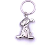 Onwomania Chien assis avec oreilles tombantes Porte-clés métal argenté