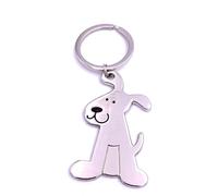 Onwomania Chien assis plat animal de compagnie Porte-clés argent métal