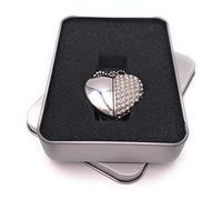 Onwomania Collier Coeur Chic Chic Argent Argent Strass Paillettes Clé USB dans Une boîte Cadeau 16 Go USB 2.0