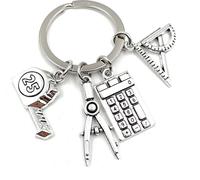 Onwomania - Compas de mathématiques Géodésique Mètre ruban Calculatrice - Porte-clés métal, idéal comme cadeau par ex. pour le meilleur ami, la meilleure amie, maman - Pour hommes, femmes & enfants
