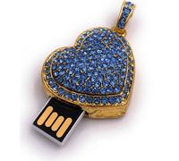 Onwomania Cœur Pierres dorées Bleu Funny Clé USB 64 Go USB 2.0