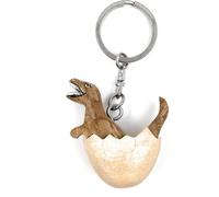 Onwomania - Dinosaure T-Rex dans un oeuf - Porte-clés en bois fait main, idéal comme cadeau par ex. pour le meilleur ami, la meilleure amie, maman - Pour hommes, femmes & enfants