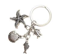 Onwomania Étoile de mer Coquille Tortue Poisson Porte-clés métal Porte-bonheur dans boîte cadeau alu, idéal pour offrir