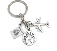 Onwomania - Globe avion Passeport Voyage - Porte-clés métal, idéal comme cadeau par ex. pour le meilleur ami, la meilleure amie, maman - Pour hommes, femmes & enfants