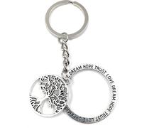 Onwomania Love Dream Hope Trust Arbre de vie Cercle Porte-clés métal porte-bonheur en boîte cadeau alu, idéal pour offrir en cadeau