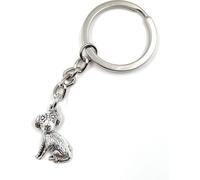 Onwomania mignon chien assis pelucheux fourrure porte-clés métal porte-bonheur en boîte cadeau alu, idéal pour offrir en cadeau