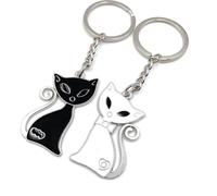 Onwomania Pendentif couple amour chat Porte-clés métal porte-bonheur en boîte cadeau alu, idéal à offrir