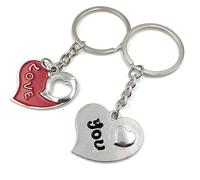 Onwomania Pendentif Couple Amour Coeur Porte-clés métal Porte-bonheur en boîte cadeau alu, idéal à offrir