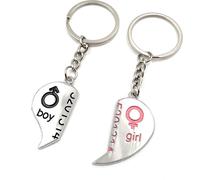 Onwomania Pendentif couple amour demi-cœur Porte-clés métal porte-bonheur dans boîte cadeau alu, idéal pour offrir