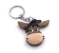 Onwomania Porte-clé en bois tête de vache tête d'âne ferme animal de ferme bovin veau vache âne pendentif charme