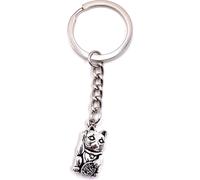 Onwomania Porte-clefs chat d'angle Maneki argent Métal Pendentif Charm