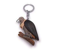 Onwomania Porte-clefs en bois vautour oiseau oiseau de proie vautour corbeau sur pendentif breloque