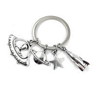 Onwomania Porte-clés Alien Rocket Planet Want to believe - Porte-bonheur en métal - Dans une boîte cadeau en aluminium - Idéal pour offrir, argenté, taille unique