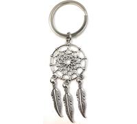 Onwomania Porte-clés Attrape-rêves avec 3 plumes Argent Métal Pendentif Charm