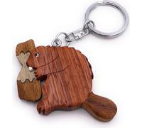 Onwomania Porte-clés bois castor mangeant tronc d'arbre rongeur mammifère pendentif Charm