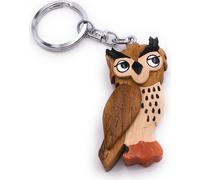 Onwomania Porte-clés bois hibou oiseau hibou grand-duc animal forêt rapace debout pendentif breloque