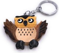 Onwomania Porte-clés bois hibou oiseau hibou grand-duc animal forêt volant rapace pendentif breloque
