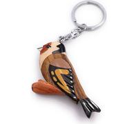 Onwomania Porte-clés bois oiseau hibou perruche sur branche perruche oiseau d'élevage pendentif Charm