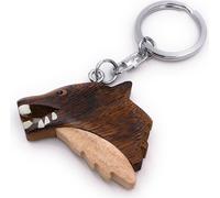 Onwomania Porte-clés bois tête de loup animal dangereux prédateur chien animal de meute ongulé pendentif Charm