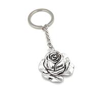 Onwomania Porte-clés breloque pendentif fleur argent fleur fleur rose