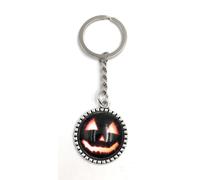 Onwomania Porte-clés Cercle avec fleurs Citrouille Halloween Pendentif métal Charm