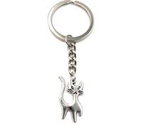 Onwomania Porte-clés chat argenté pendentif métal Charm