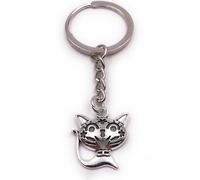 Onwomania Porte-clés chat drôle animal de compagnie chat argent pendentif Keychain
