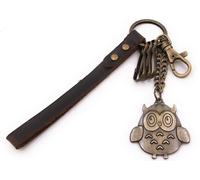 Onwomania Porte-clés Chouette aux grands yeux Oiseau bronze Pendentif cuir Keychain