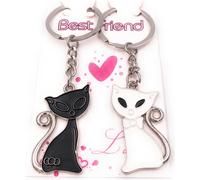 Onwomania Porte-clés couple Amour chat noir blanc argent Pendentif Keychain