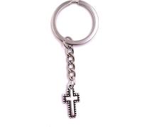 Onwomania Porte-clés Croix bordée Argent Métal Pendentif Charm