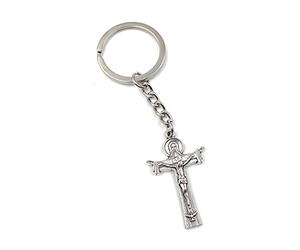 Onwomania Porte-clés Crucifix Jésus Croix N.R. Charm pendentif en métal argenté
