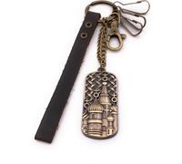 Onwomania Porte-clés églises clochers bâtiments sacrés bronze cuir boucle pendentif Keychain