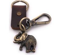 Onwomania Porte-clés éléphant pachyderme tronc d'oiseau en cuir bronze Keychain