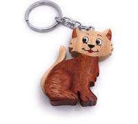 Onwomania Porte-clés en bois chat animal de compagnie mignon chaton matou nez de fourrure pendentif Charm