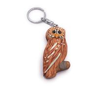 Onwomania Porte-clés en bois chouette effraie hibou oiseau hibou hibou forêt forêt charme pendentif
