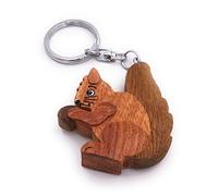 Onwomania Porte-clés en bois écureuil avec écrou arbre écureuil sauvage animal pendentif forêt charme