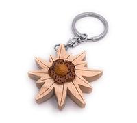 Onwomania Porte-clés en bois Edelweiss fleur Bavière Oktoberfest Alpes Pendentif Plante Charme