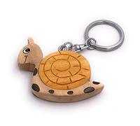 Onwomania Porte-clés en bois escargot jaune maison reptile mollusque pendentif animal charme