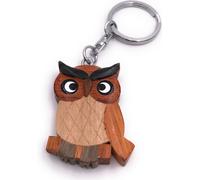 Onwomania Porte-clés en bois hibou oiseau hibou grand-duc animal forêt sur branche pendentif Charm